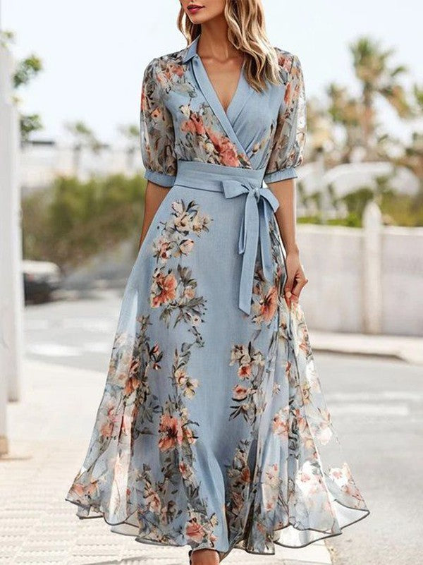 Liora Floral Chiffon Wrap Dress
