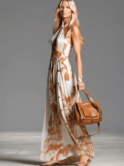 Halter Neck Print Maxi Dress