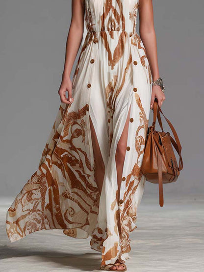 Halter Neck Print Maxi Dress