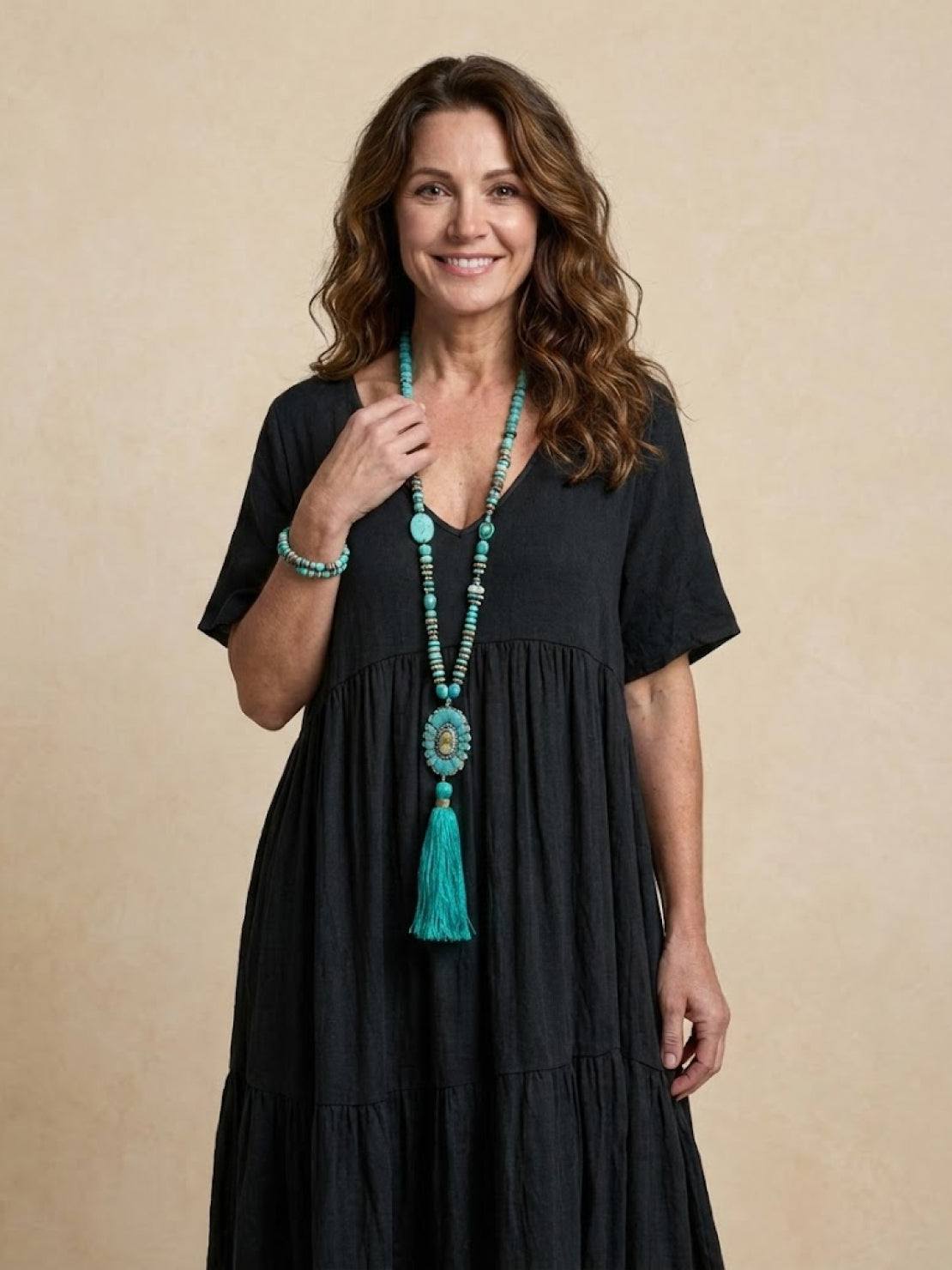 V-Neck Tiered Short Sleeve Swing Maxi Dress